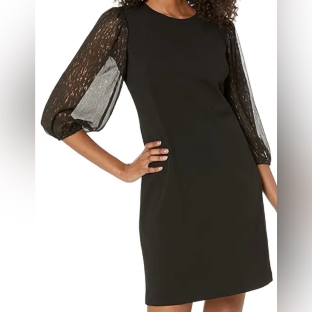 DKNY Black Sheath Dress with Bishop Sleeves NWT